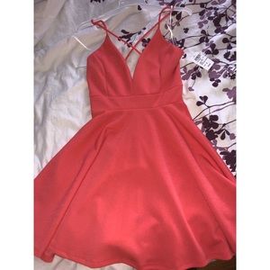 Coral mini flare dress